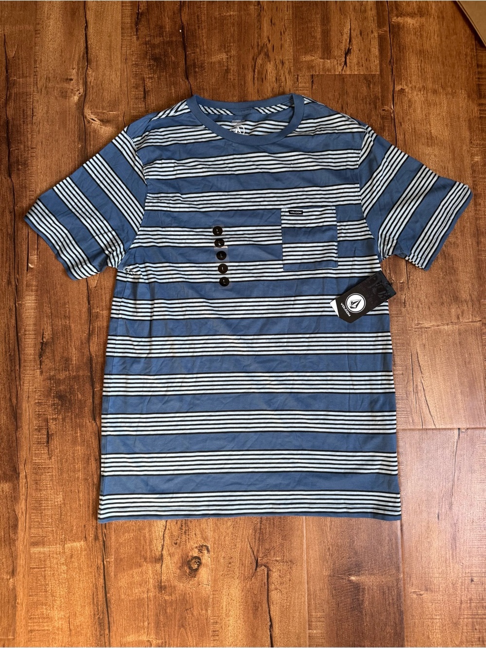 Volcom striped t shirt with pocket, new with tags